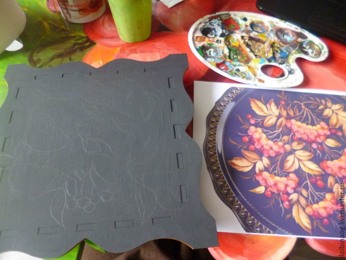 Роспись деревянной шкатулки под Жостово