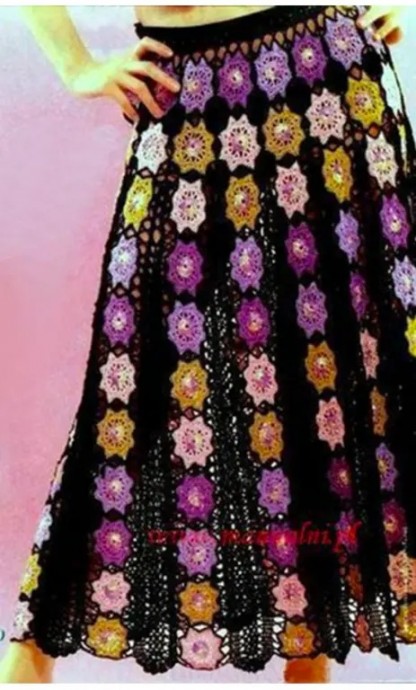 Длинные юбки крючком из бабушкиных квадратов Длинные юбки крючком из бабушкиных квадратов