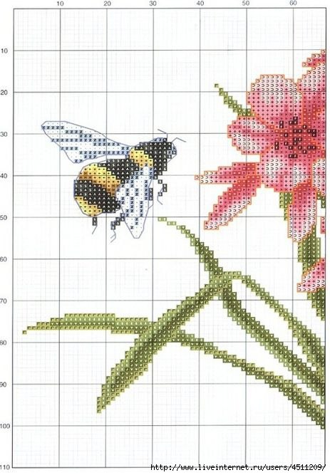 Милые вышивки цветов с насекомыми