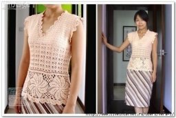 Нежно-розовый топ крючком с изумительными узорами