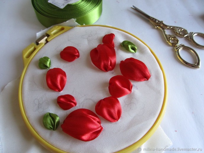 Вышивка клубники атласными лентами Вышивка клубники атласными лентами