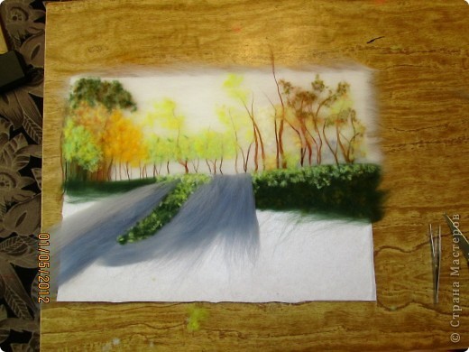 Картина из шерсти "Осень в парке"