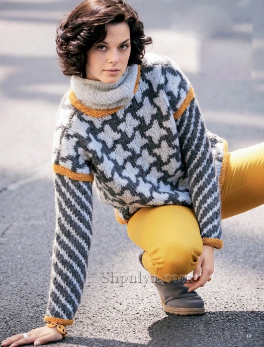 Свитер с жаккардовыми узорами спицами