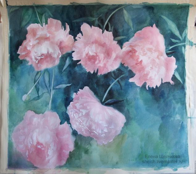 Рисуем розовые пионы в смешанной технике "акварель + акрил"