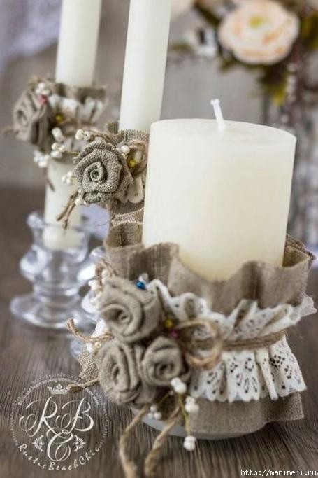 Скатерти, салфетки и декор из мешковины с кружевом