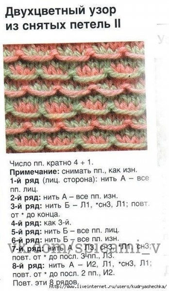 Многоцветные узоры спицами