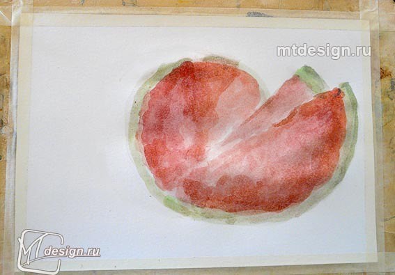 Рисуем арбуз акварелью пошагово