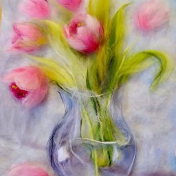 ​Идеи букетов в вазах в технике шерстяной акварели