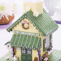 Домики, которые вышиты на пластиковой канве