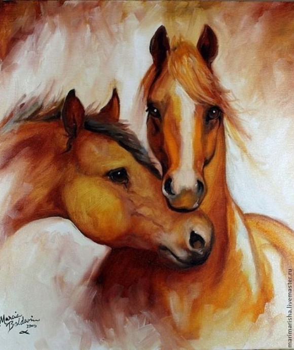 Рисуем влюбленных лошадей шерстью