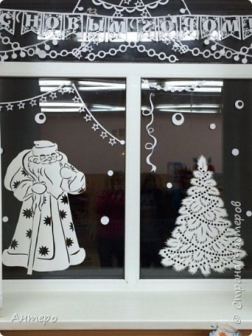 Веселые и забавные шаблоны для украшения окон к Новому году