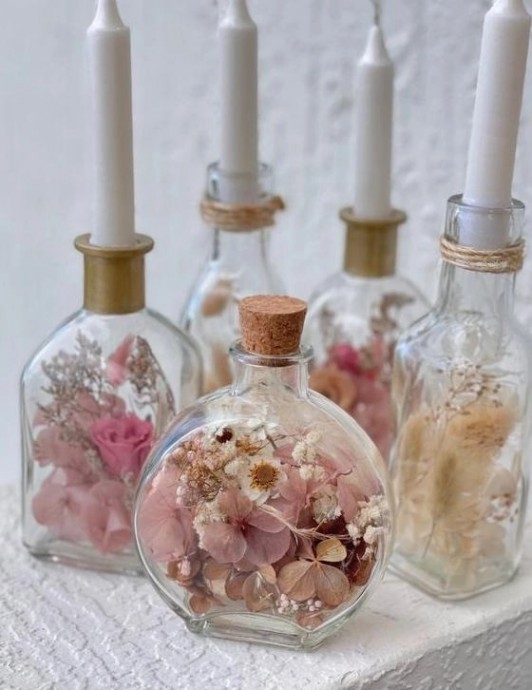 Нежный декор с сухоцветами в баночка и бутылках: волшебные идеи для вдохновения