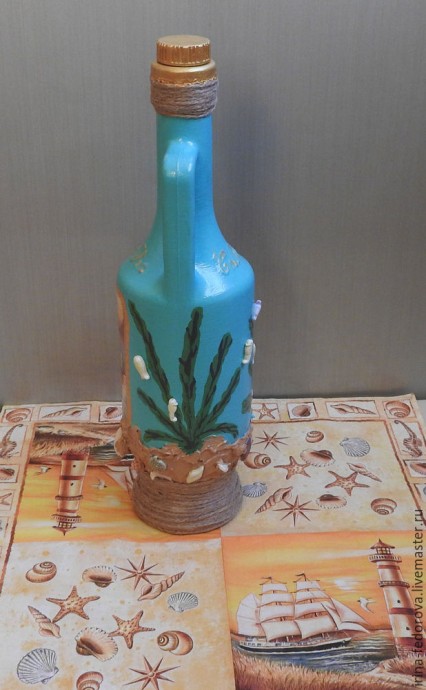 Декор бутылки в морском стиле