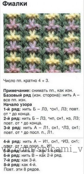 Многоцветные узоры спицами