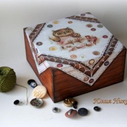 Шкатулка с имитацией кружева "Сова-рукодельница"