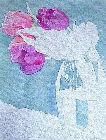 Пишем тюльпаны акварелью