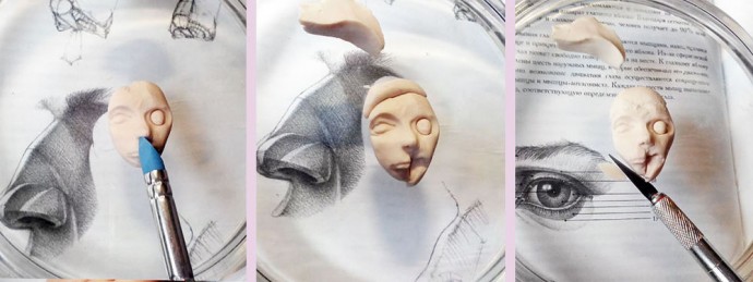 Миниатюрное личико для интерьерной куклы