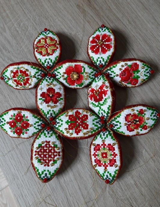 ​Необычные вышитые новогодние шары