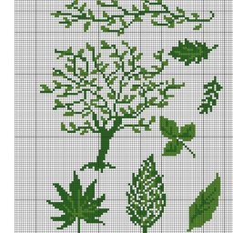 ​Вышиваем крестиком зеленые листики