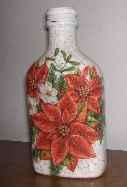 Зимний декупаж бутылочек