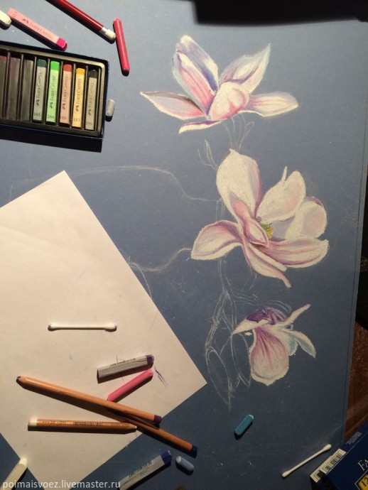 Рисование пастелью магнолии Рисование пастелью магнолии