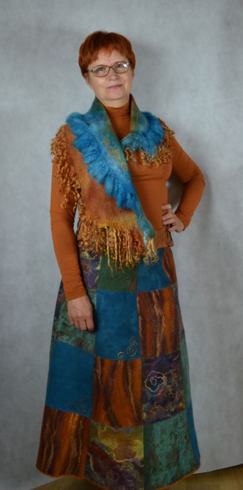 Длинная юбка в двух техниках: валяния и пэчворк