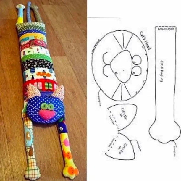 Лоскутная игрушка: кошка и рыбка