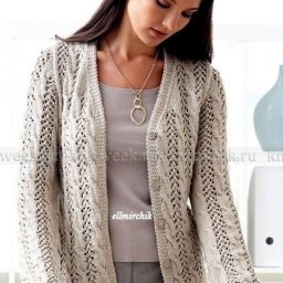 Ажурный кардиган спицами с V-образным вырезом