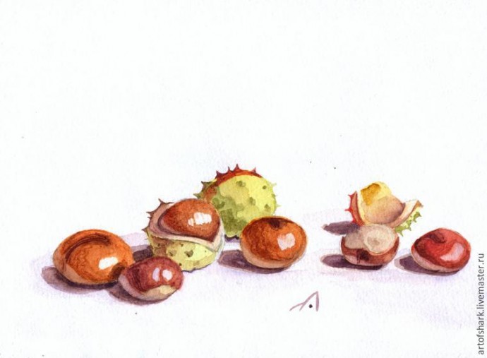 Рисуем каштаны акварелью Рисуем каштаны акварелью