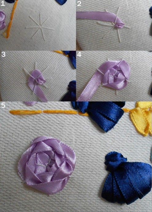 Большое панно: вышивка атласными лентами