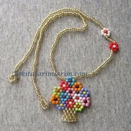 Серьги и кулон из бисера в виде корзины с цветами