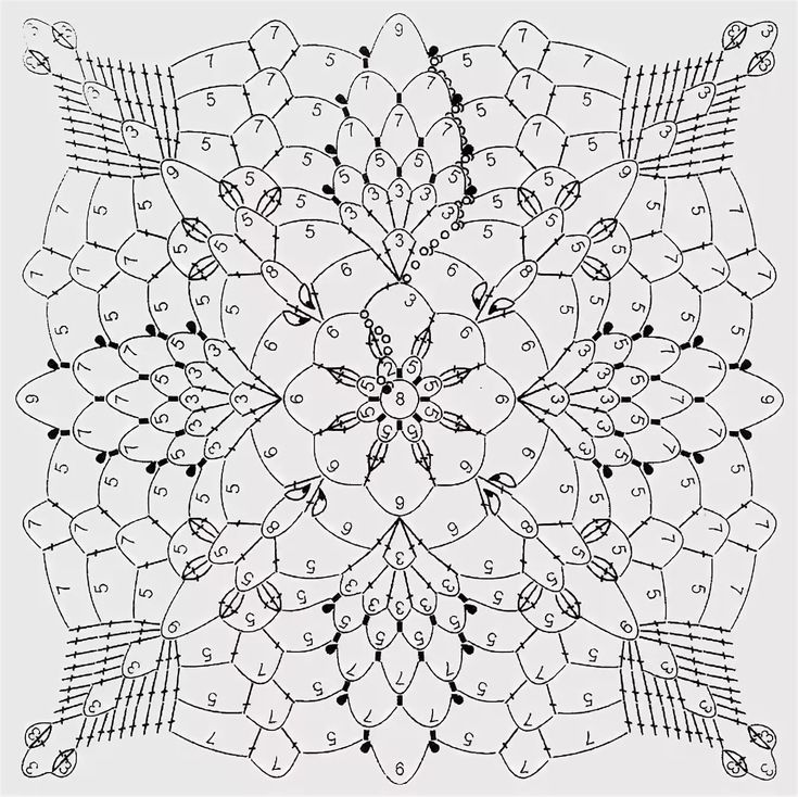 Много схем квадратных мотивов крючком