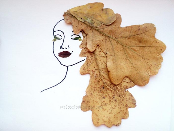 ​Женский портрет из осенних листьев