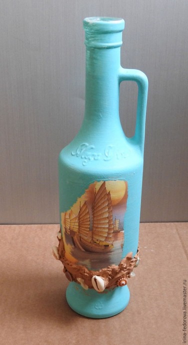 Декор бутылки в морском стиле