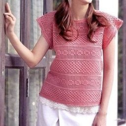 Летняя кофточка в технике филе крючком