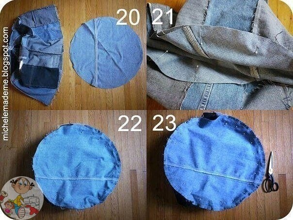 ​Шьeм круглый джинcoвый пуфик