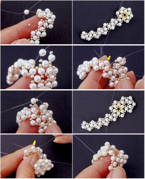 Красивое кольцо из жемчуга и бусин Красивое кольцо из жемчуга и бусин