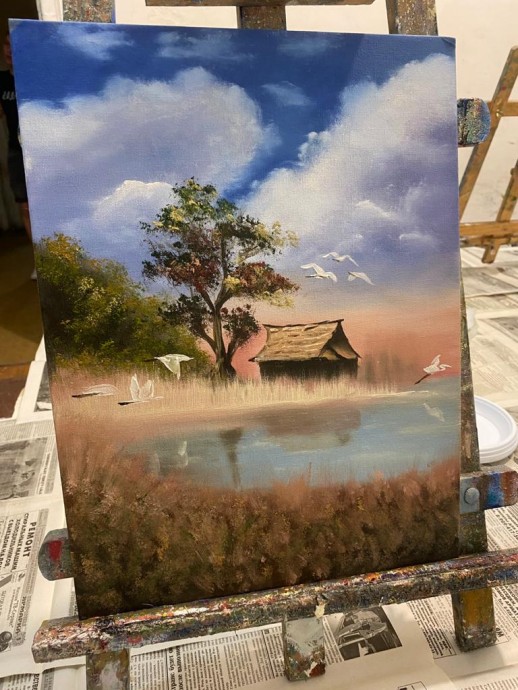Рисуем летний пейзаж с домиком пошагово