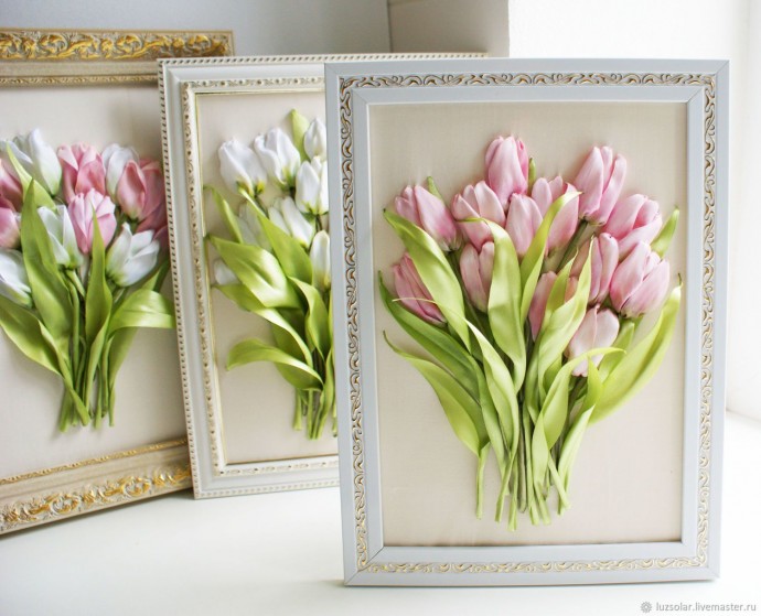 Вышиваем лентами тюльпаны