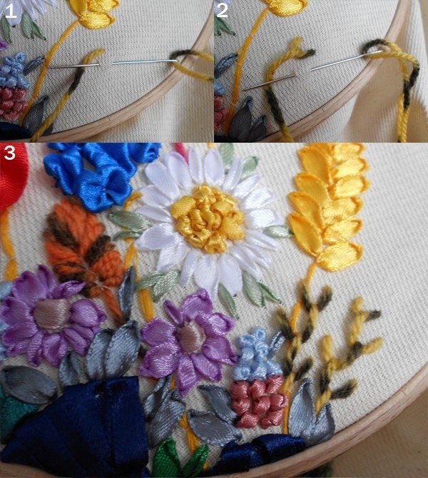 Большое панно: вышивка атласными лентами