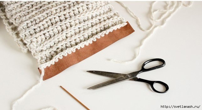 Шарф-снуд с отделкой эко-кожей и кнопками: мастер-класс