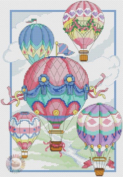 Схема для вышивки крестиком яркой картины с воздушными шарами