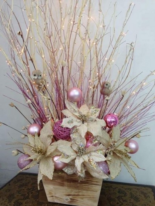 Цветочные зимние композиции с оттенками розового