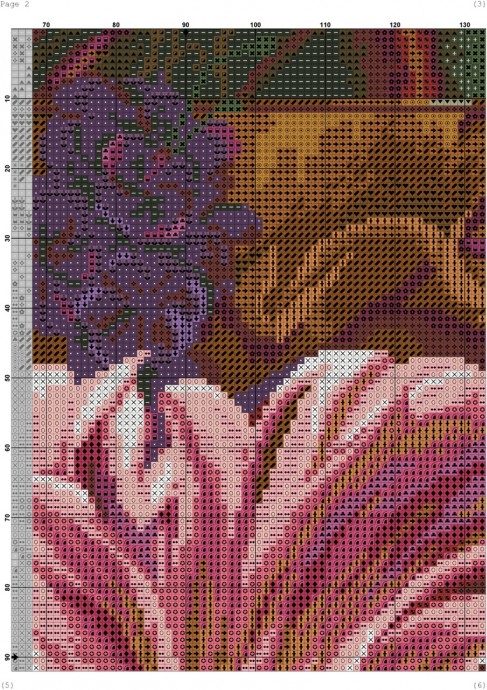 ​Вышивка крестом: яркий цветок на пестром фоне