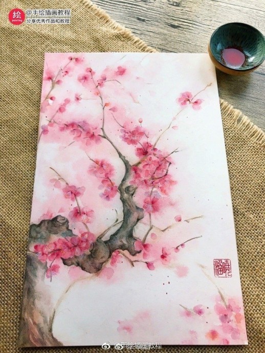 Урок рисования акварелью "Цветущее дерево"