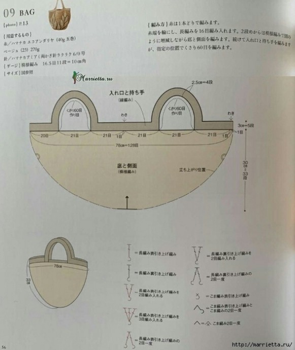 Вязаная пляжная сумка с ветками