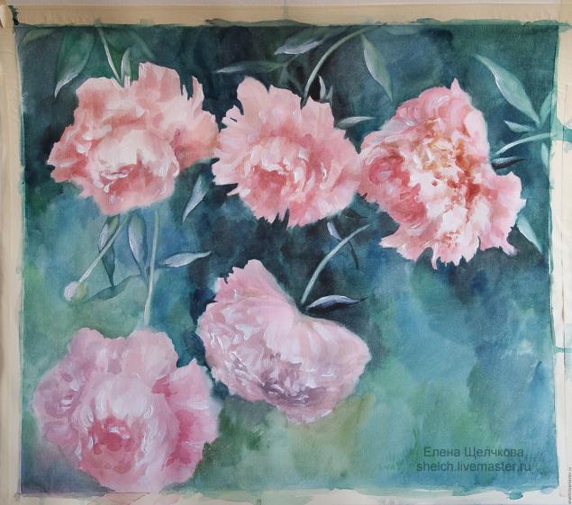 Рисуем розовые пионы в смешанной технике "акварель + акрил"