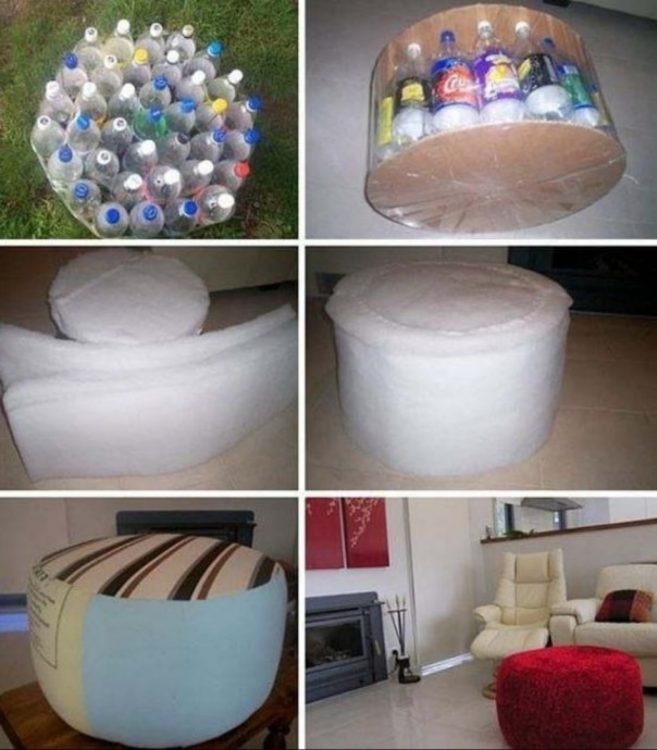 ​Бюджетный пуф из пластиковых бутылок и картона