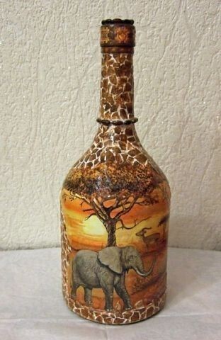 Декорирование бутылки с африканскими мотивами