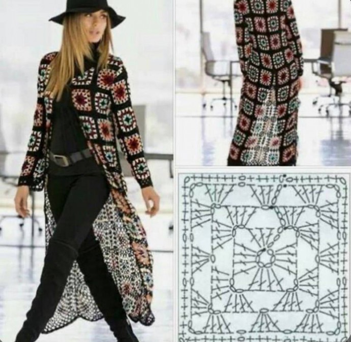 Жакет или вязаное пальто из мотивов